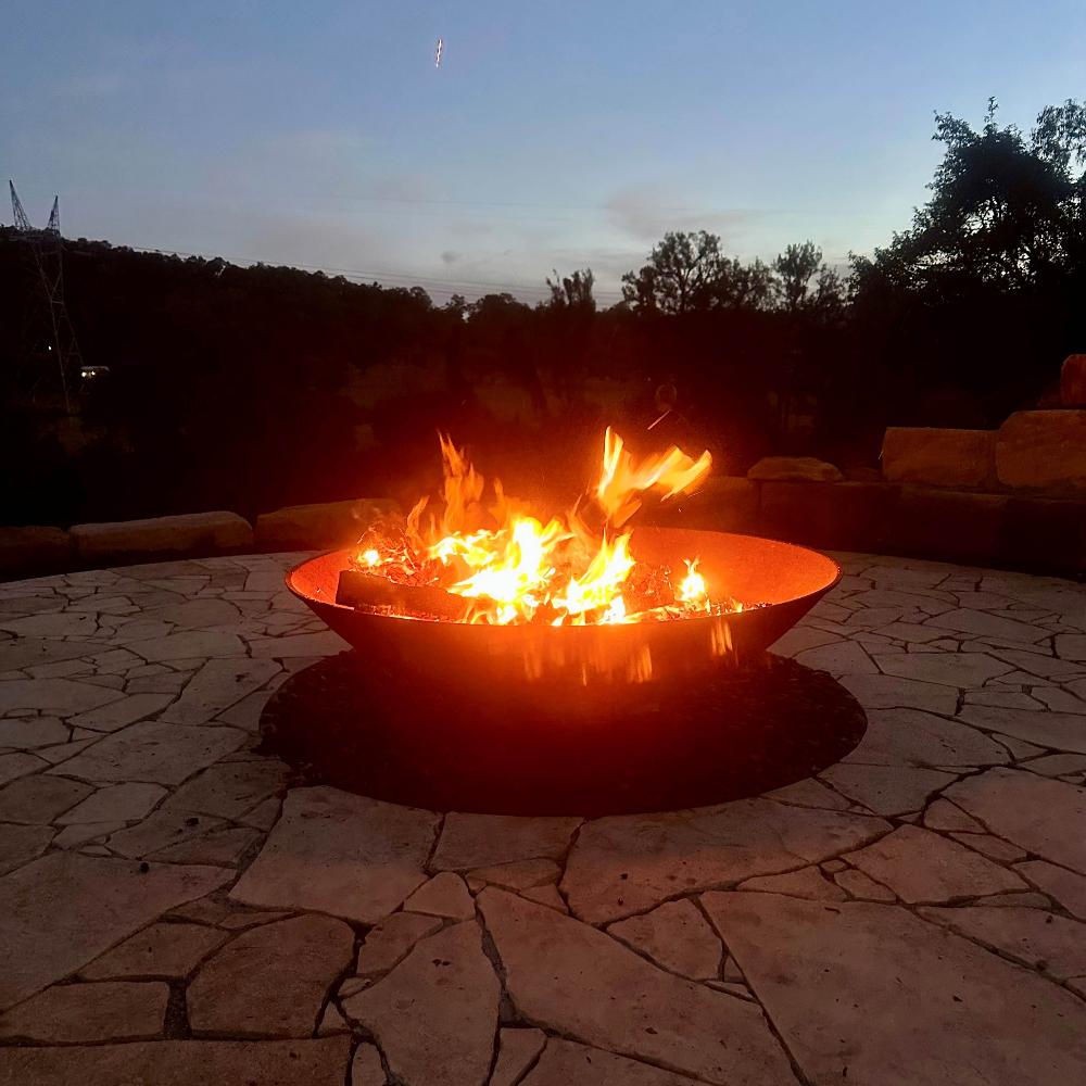 The Crucible Fire Pit with a nice fire burning - Hot Fire Pits Australia