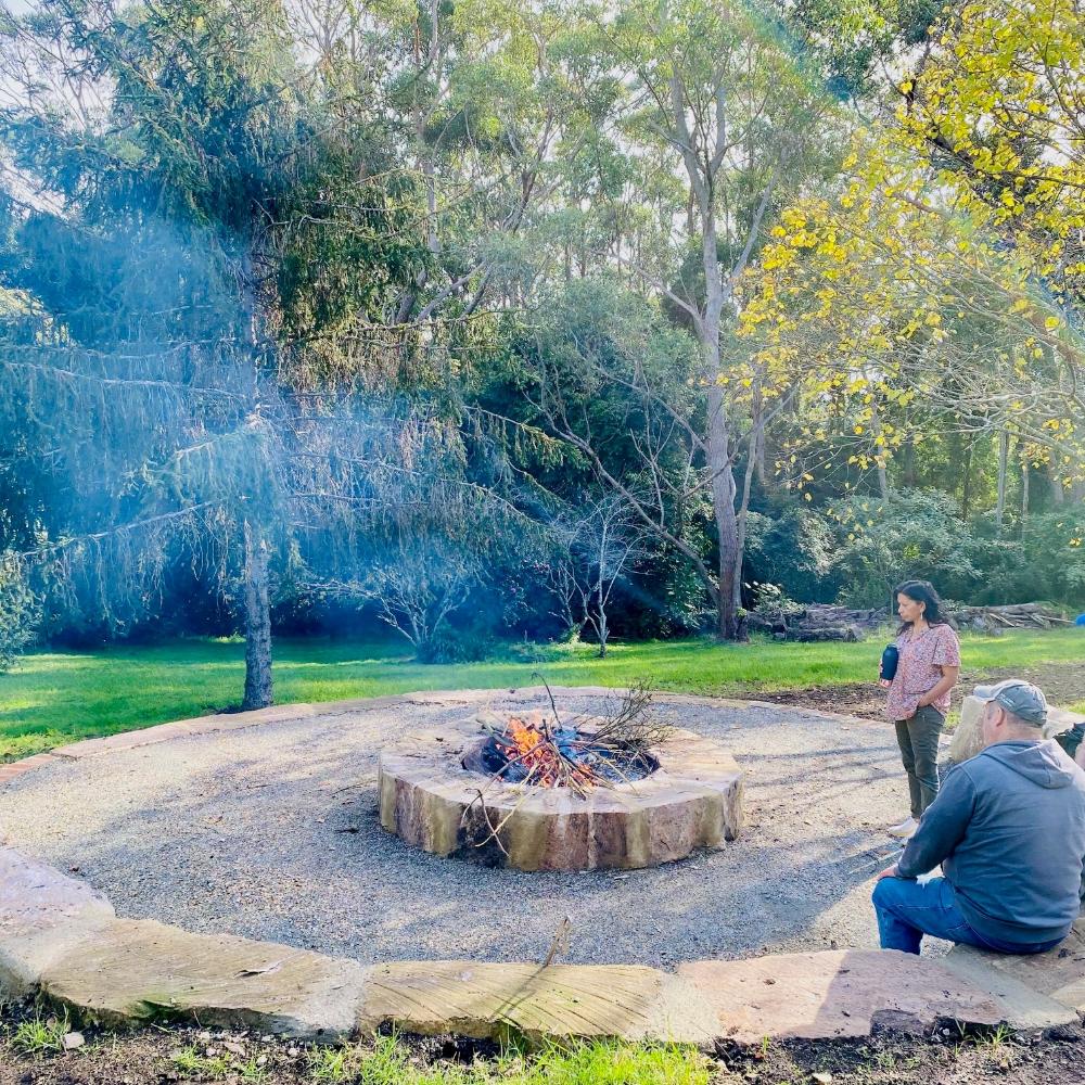 The Crucible Fire Pit with a small fire burning - Hot Fire Pits Australia