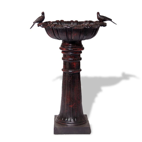 Canterbury Cast Iron Bird Bath with 2 birds in black red colour