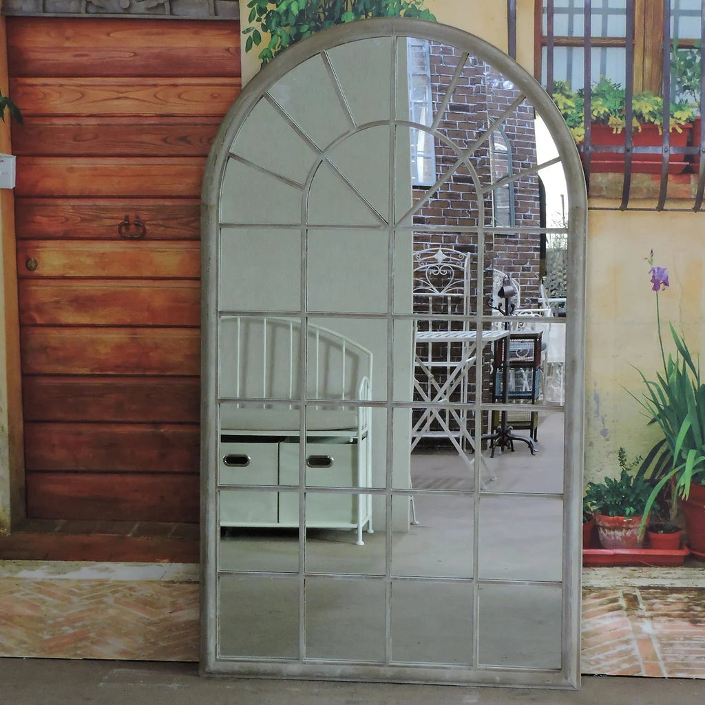 Emily Metal Frame Garden Mirror in sand colour