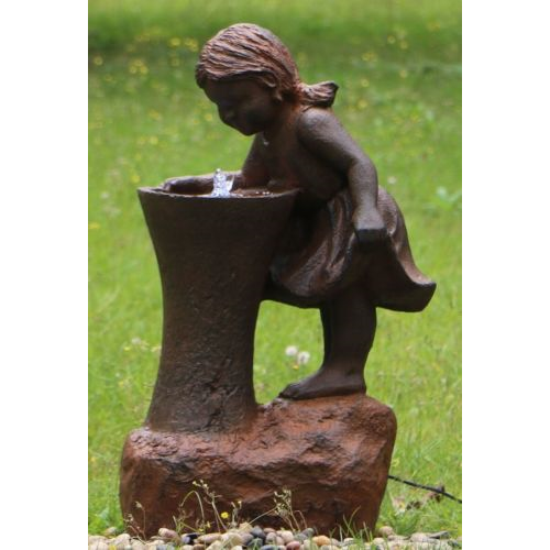 Girl at Water Fountain in garden setting