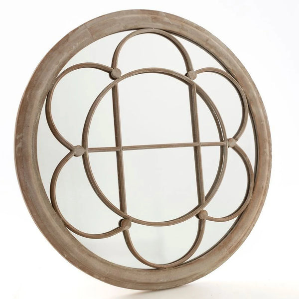 Sally Round Metal Garden Mirror - 90cm Diameter in sand colour