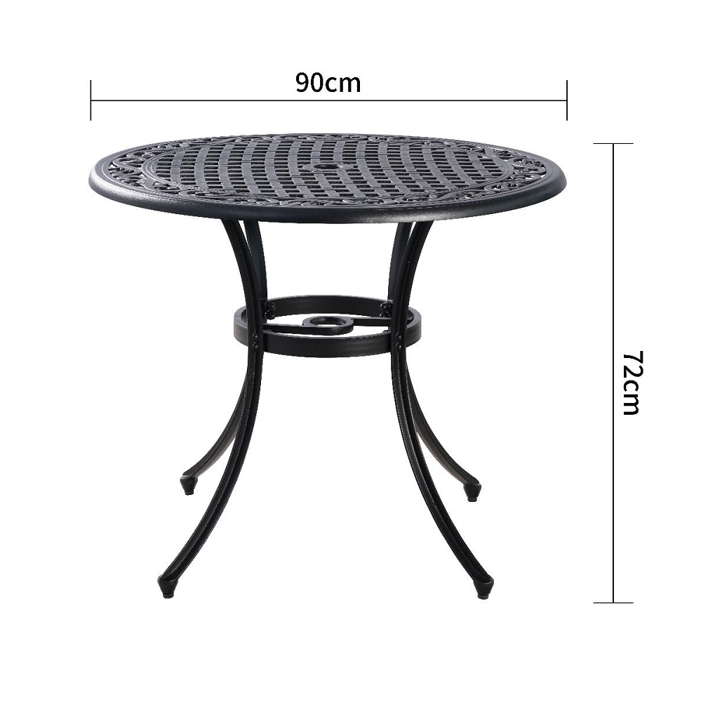 Marco Cast Aluminium Outdoor Table showing measurements