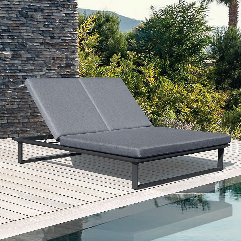 Vivara Sunlounge Australia - Double charcoal frame with dark grey cushions at poolside