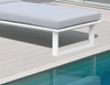 Close up of the bottom of a Vivara Sunlounge - Single white frame with pale grey cushions