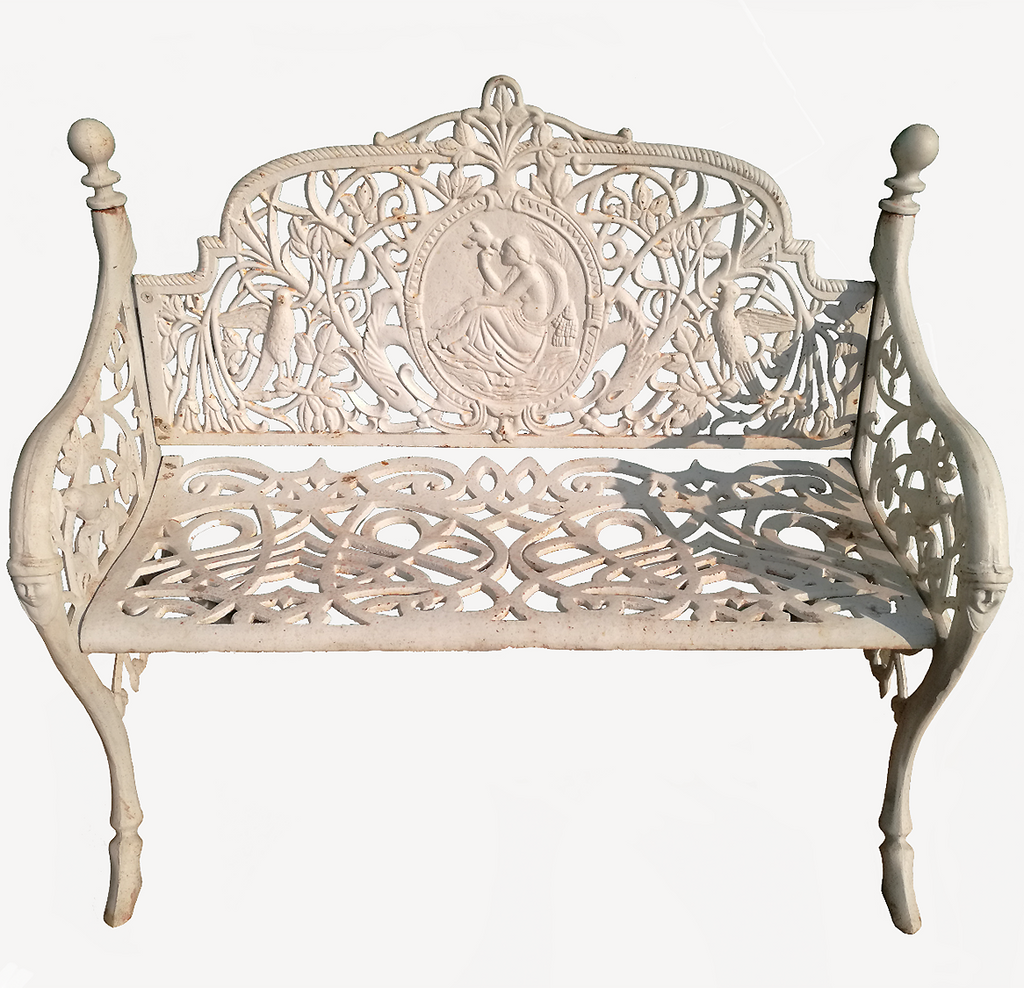 Cameo Cast Iron Bench small size in the antique white colour