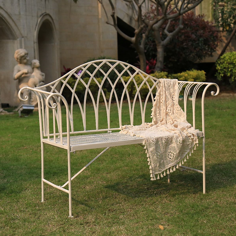 Lavinia Iron Bench Australia Antique White in garden setting