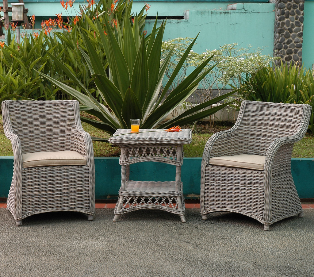 Roma 3 Piece Natural Aged KUBU Wicker Set in outdoor setting