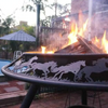 The Ultimate BBQ Fire Pit burning a fire near poolside